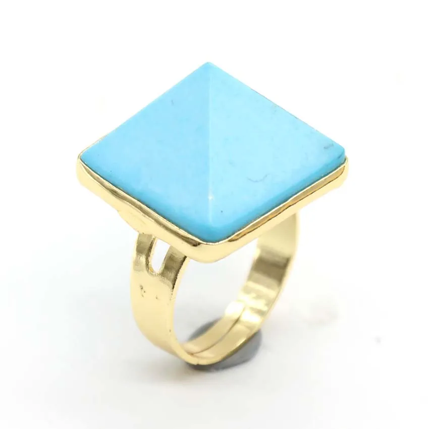 Turquoise Крафт-бусины желтого золота цвет натуральный лечебный Кристал, кварц каменная Пирамида аметисты розовый Кварцевый Кристалл палец кольцо - Цвет основного камня: Turquoise
