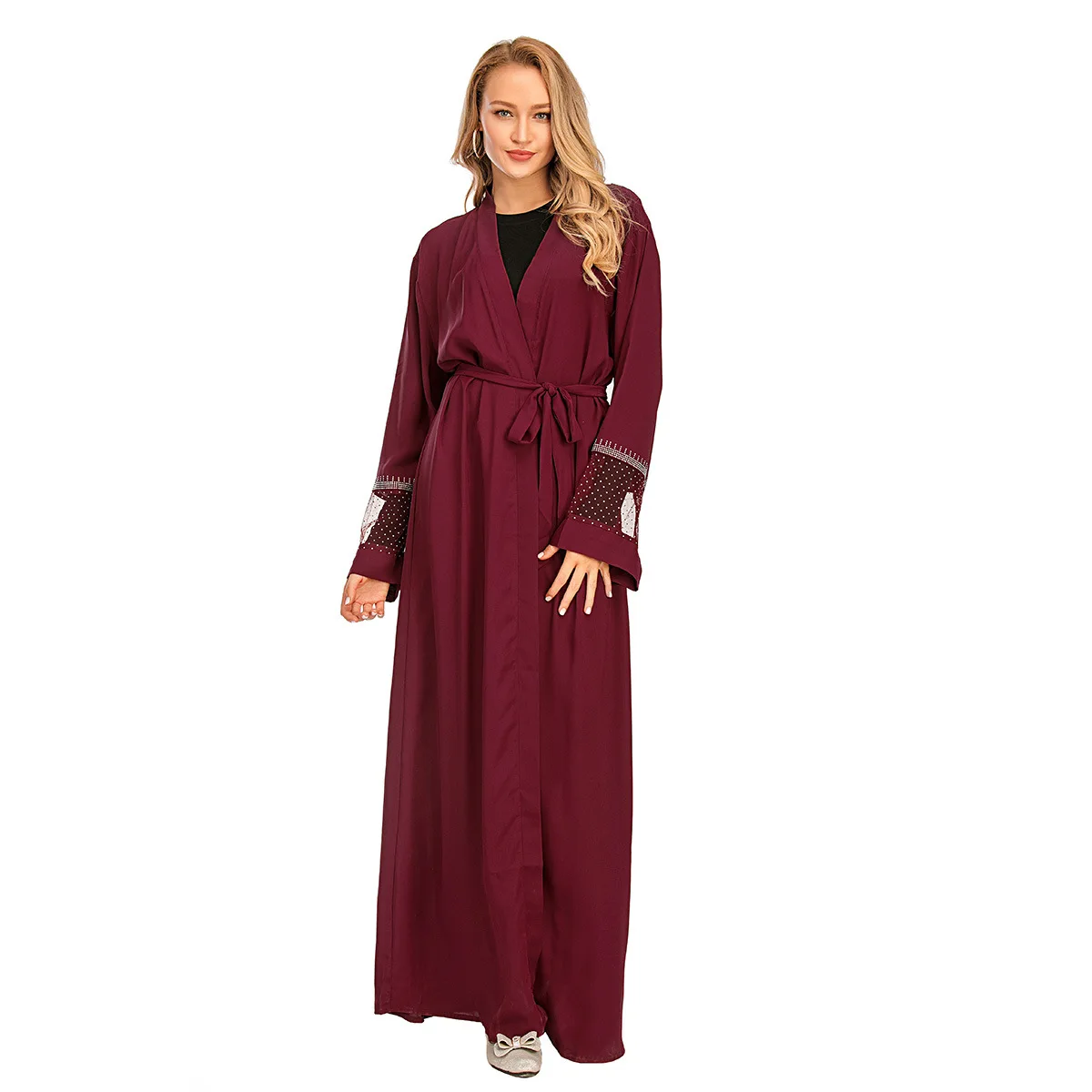 

Модный женский мусульманский кардиган Abaya из Дубая с сетчатыми вставками, мусульманское платье