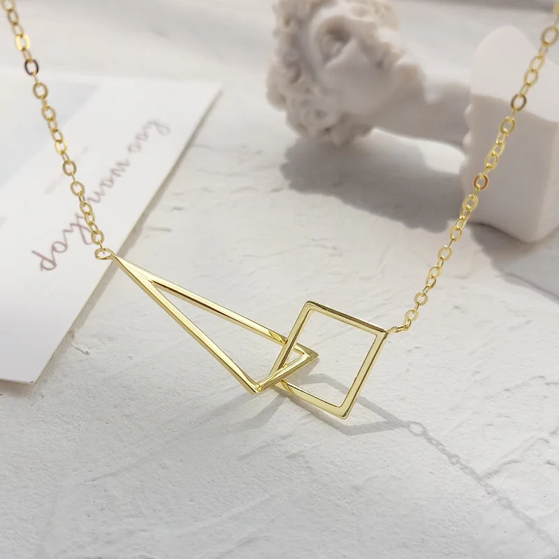 

Korean-style Cool S925 Fine Silver Women's Necklace Triangular Square Combination Buckle Versatile Clavicle Students Necklace