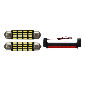 

1 Pcs LED Car Vehicle Third Brake Stop Tail Light & 2 Pcs Car e 16 LED Bulb Light Interior Festoon Lamp 42Mm White