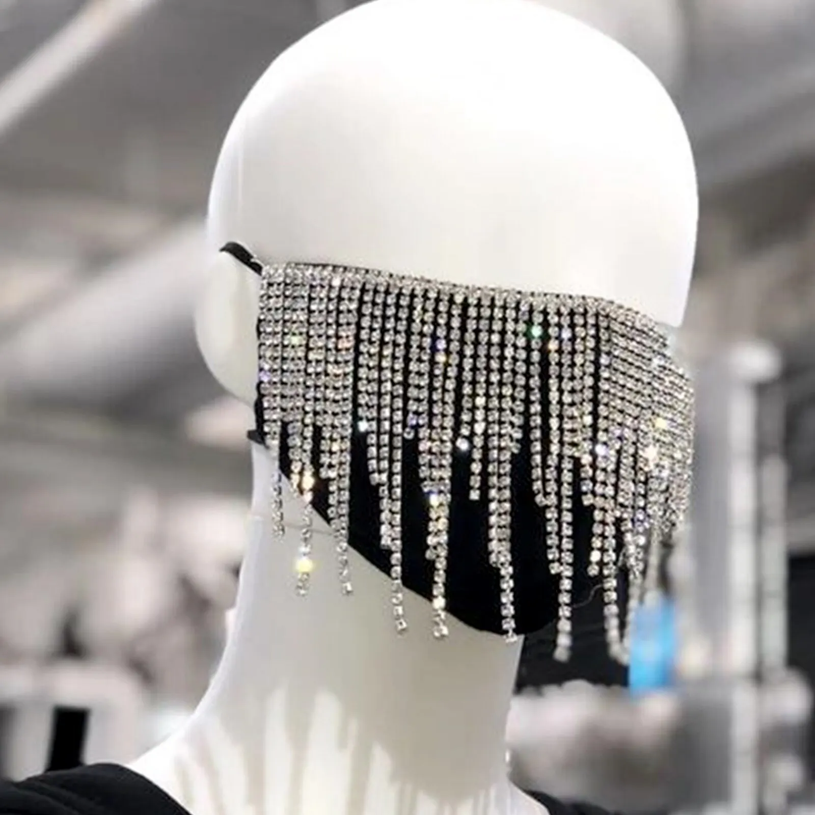 

Sparkly Rhinestones Mesh Masks Shinny Bling Crystal Face Jewelry Masks Shine Masquerade Mask Halloween Party Nightclub For Women