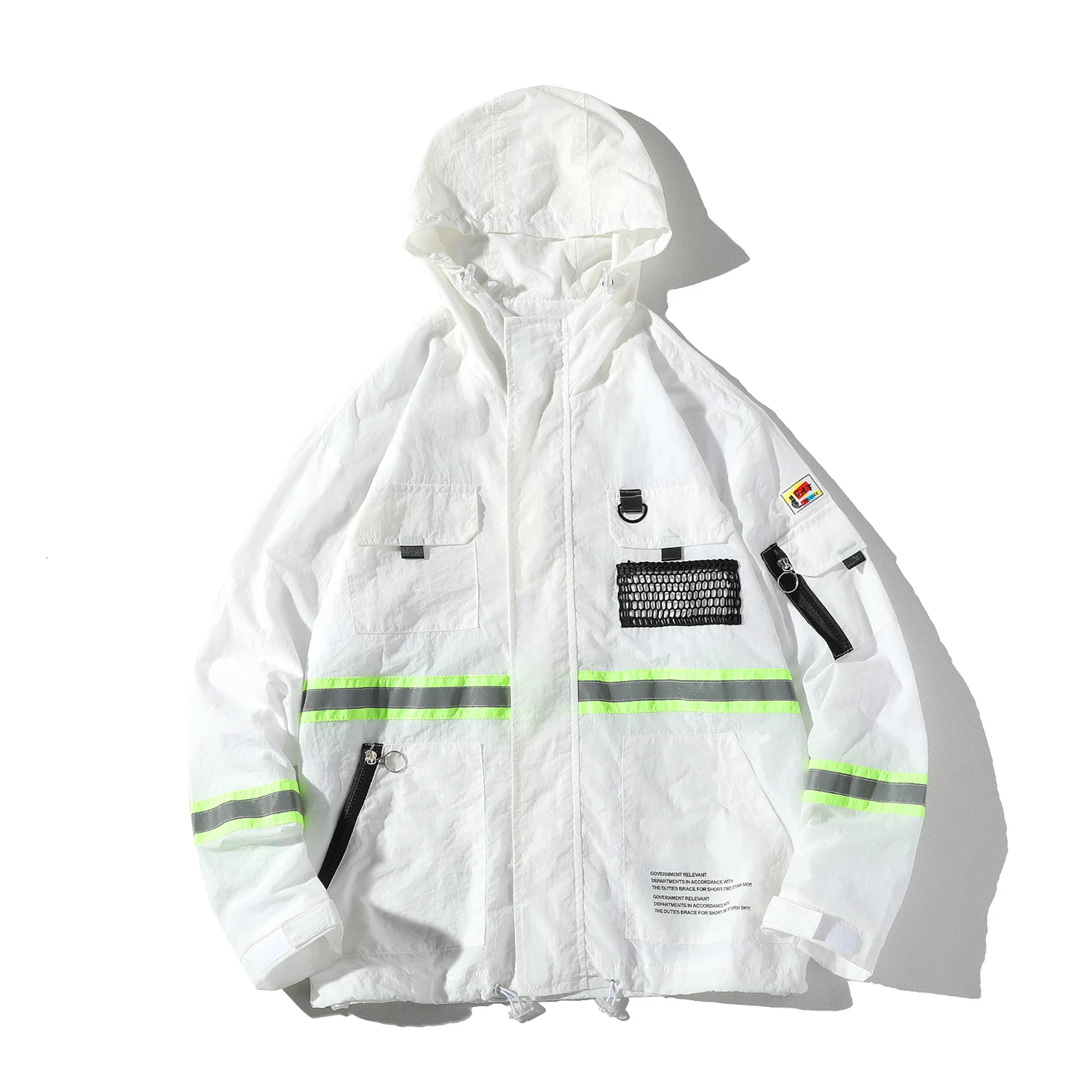 

Jacket Men Harajuku Hip Hop Hooded Windbreaker Jackets Color Block Patchwork Japanese Streetwear Tracksuit Clothes