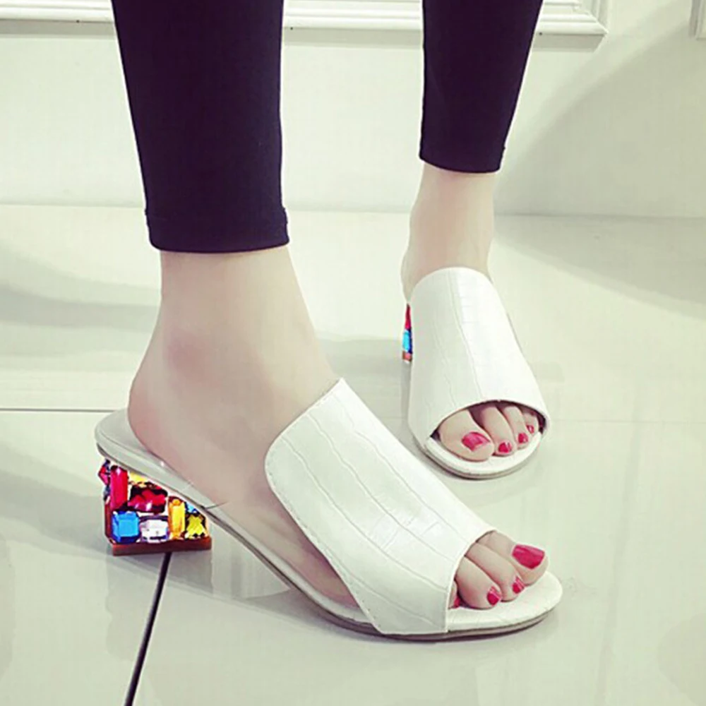 

Sandalias plataforma 2019 summer PU leather woman sandals shallow female rhinestone ladies shoes thick heel crystal sandals