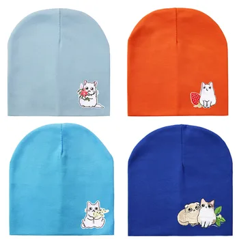 

2019 New Autumn and winter baby hats cartoon cat embroidery cloth sticker boy and girl infant caps Children's hat kids beanies