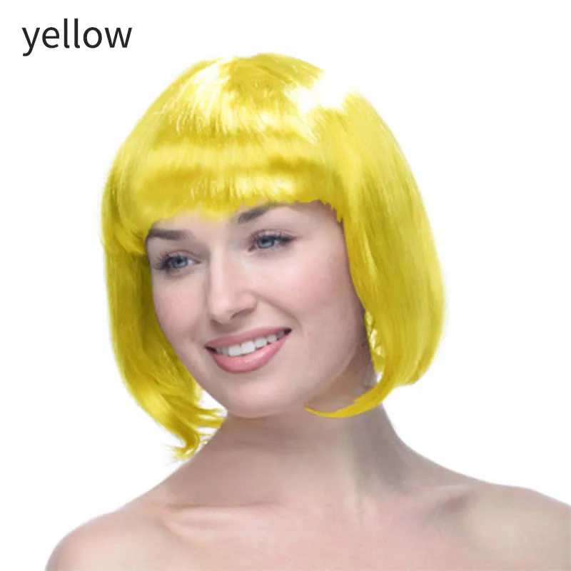 Многофункциональный Хэллоуин парик из коротких прямых волос PET Красочные боб парики Косплей Аксессуары 1 шт. Костюм мяч рейв вечерние реквизит для танцев - Цвет: Цвет: желтый