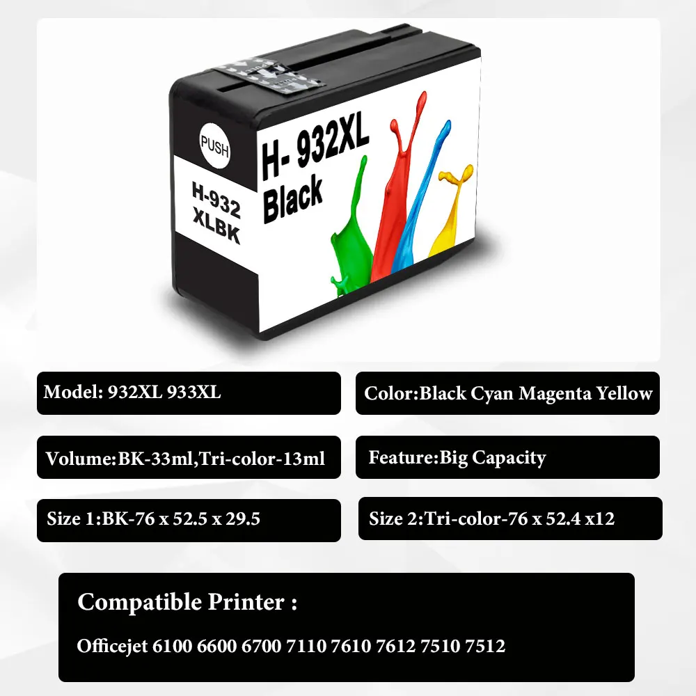 Unismar 4 шт 932XL 933 для HP 932 933XL чернильный картридж принтера совместимый Officejet 6100 6600 6700