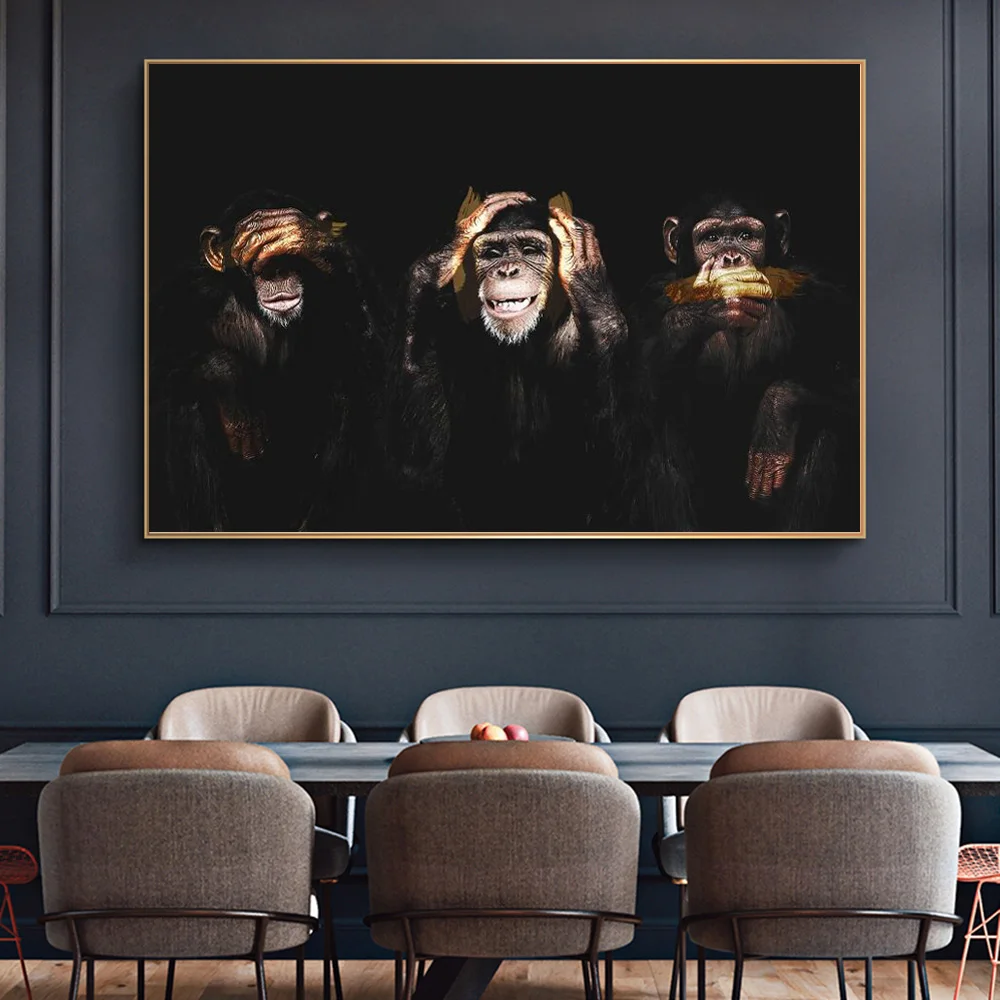 Мышление обезьяна мудрый постеры с животными и принты черная гориллы Wall Art