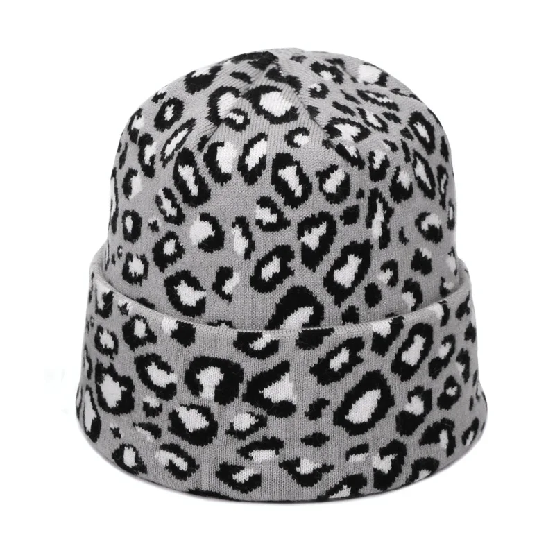 Leopard Printed Beanie Hats Scarf Set With Real Fox Pompon For Women Winter Warm Thick Knitted Caps Fashion Lady Beanies 2 Piece - Color: C