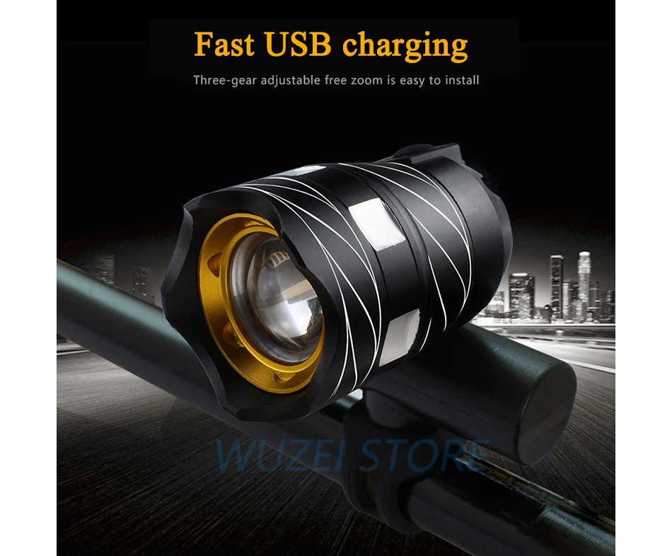 Sale Bicycle light USB T6 Rechargeable Adjustable cycling Light 3000mA Battery Front Bike Headlight Lamp LED 1
