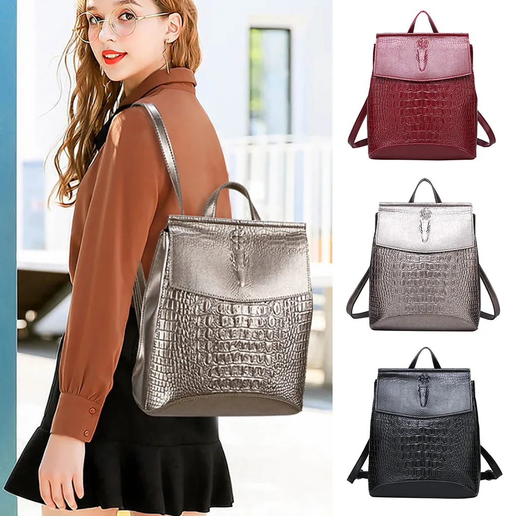

MUQGEW Women's Backpacks Alligator Crocodile Backpack School Bag Waterproof Anti-Theft Travel Teenage Leather Bag mochila mujer