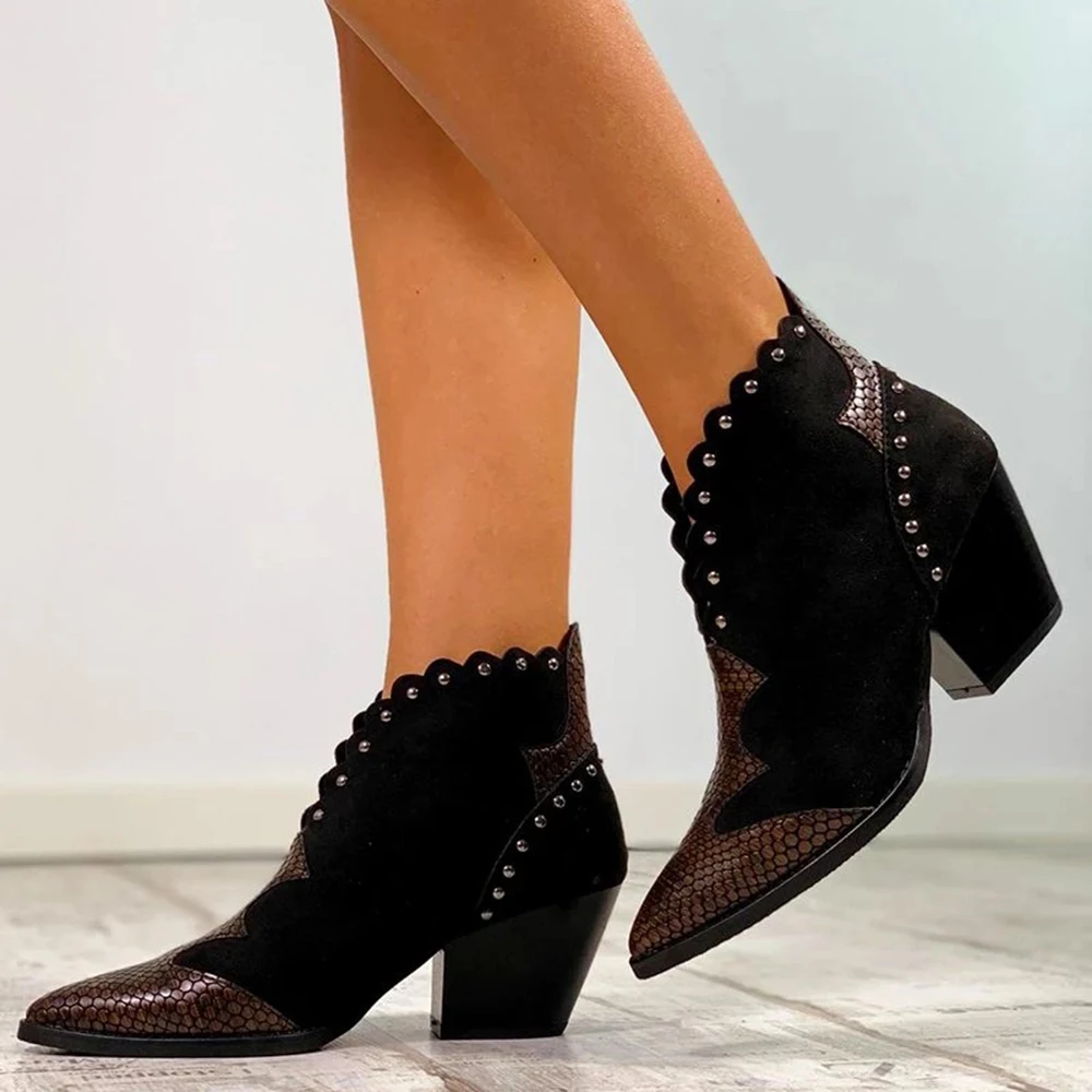 WENYUJH New Brand Women's Ankle Boots Zipper Mid Square Heels Platform For Ladies Buckle Footwear Women's Shoes Solid Mujer