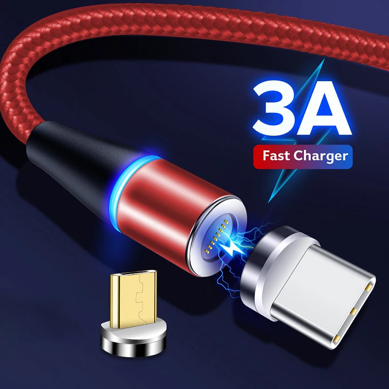 Newest Magnetic USB Cable for smartphone Charging Data sync usb C cable Nylon 3A data Micro Cord Wire typc-c | Мобильные телефоны и