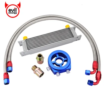 

10Row AN10 Transmission Oil Cooler+Oil Adapter Filter Cooler Swivel Fuel Hose Line Silver Cooler Sandwich Plate Adapter