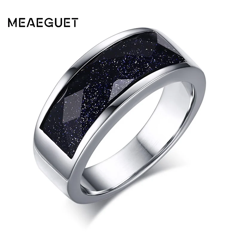 Мужские обручальные кольца Meaeguet с голубым гравийным камнем из нержавеющей стали