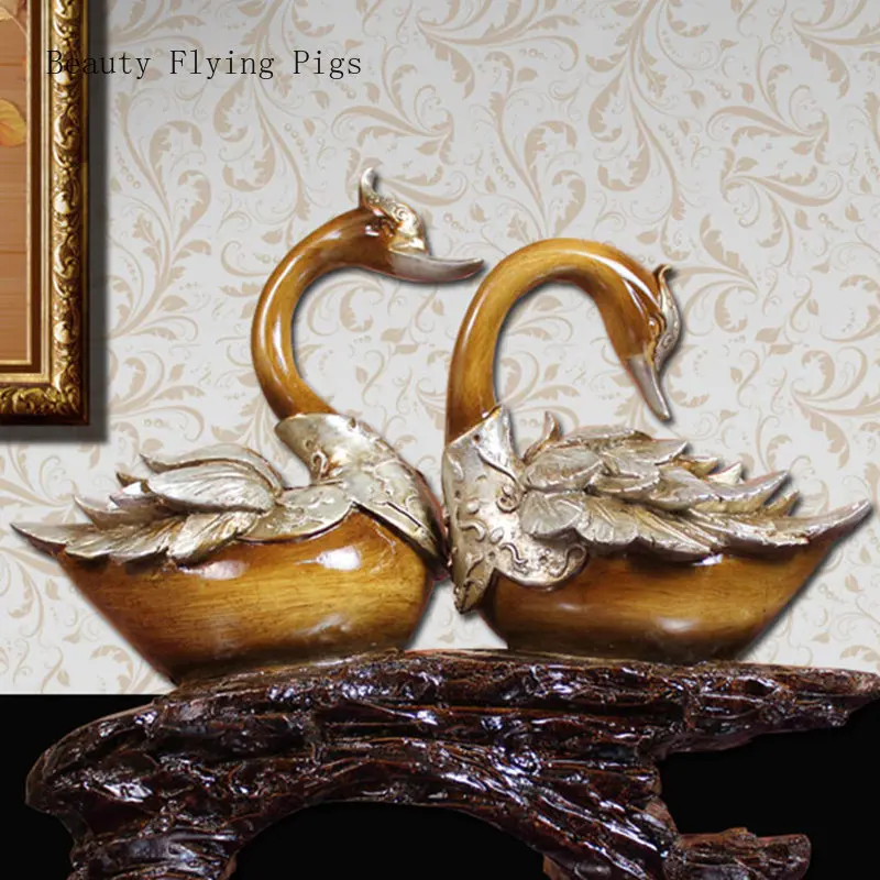 

Direct sales new creative and elegant auspicious swan crafts sculpture resin ornaments living room porch desk home decorations