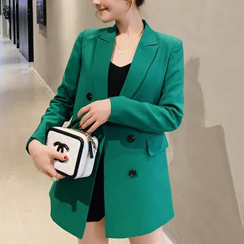 

Korean Style Women Blazer Fashion Pockets Jackets Female Long Sleeve Casual Solid Color Suits Coat Feminino Blazer Outwears