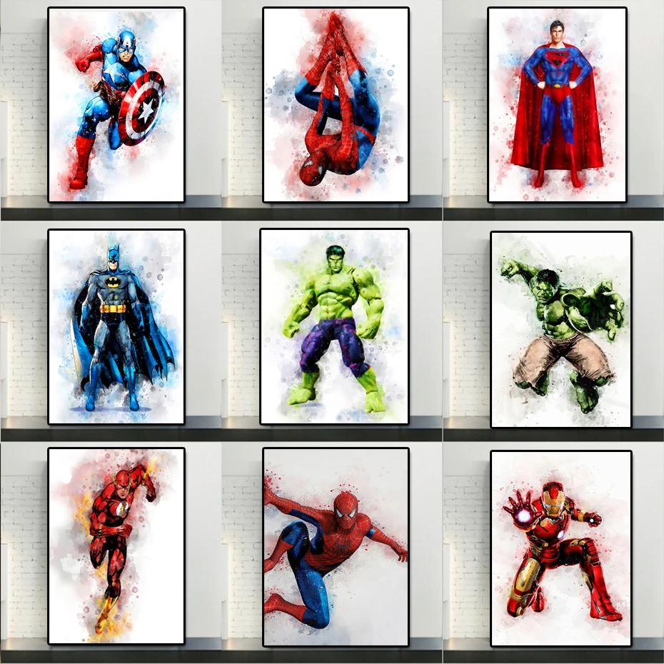 Marvel Cartoon Superhero Wall Art Printed on Canvas
