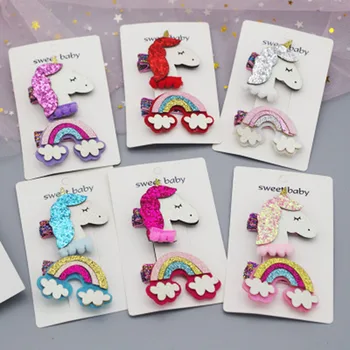 

1Pairs Korean Sequins Rainbow Unicorn Gril Hair Barette Children's Cute Head Clamp New Arrival Hot Sell