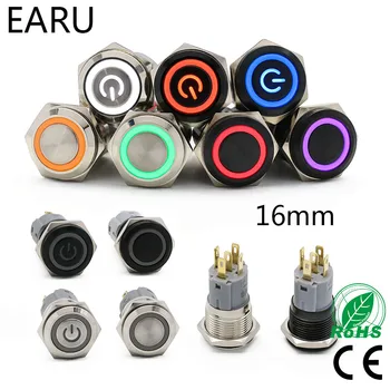 

16mm Waterproof Metal Push Button Switch LED Light Anodize Oxide Black Momentary Latching Car Engine PC Power Switch 3-380V Red