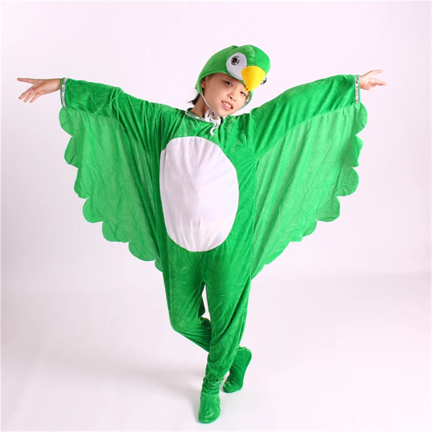 Halloween Cosplay Costumes for Children Animal Cartoon Bird Parrot Jumpsuit Headgear Batwing Kids Party Performance Clothes