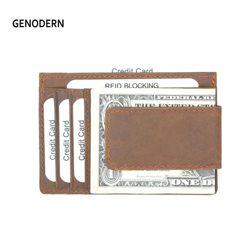 GENODERN Магнитный кошелек из натуральной кожи с зажимом для денег спереди rfid