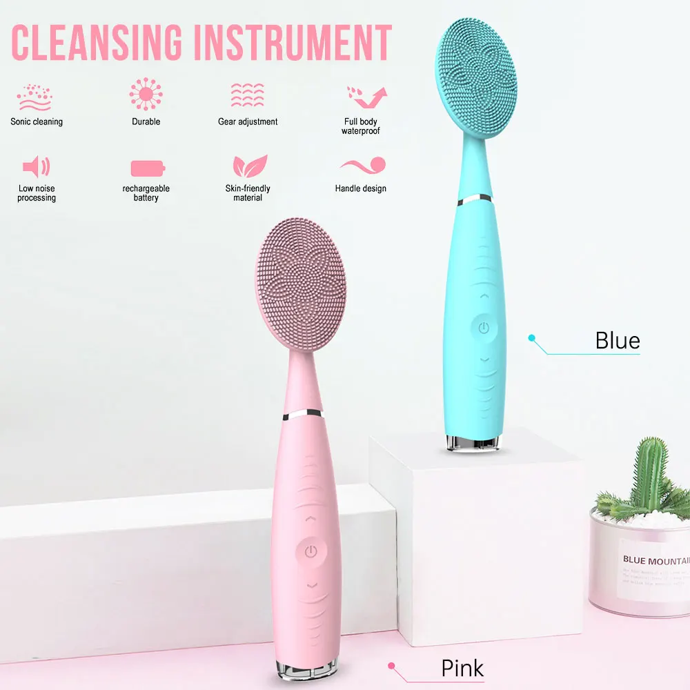 Waterproof Electric Face Washing Brush Ultrasonic Vibration Facial Cleansing Blackhead Remover Acne Pore Cleaner Massager | Красота и
