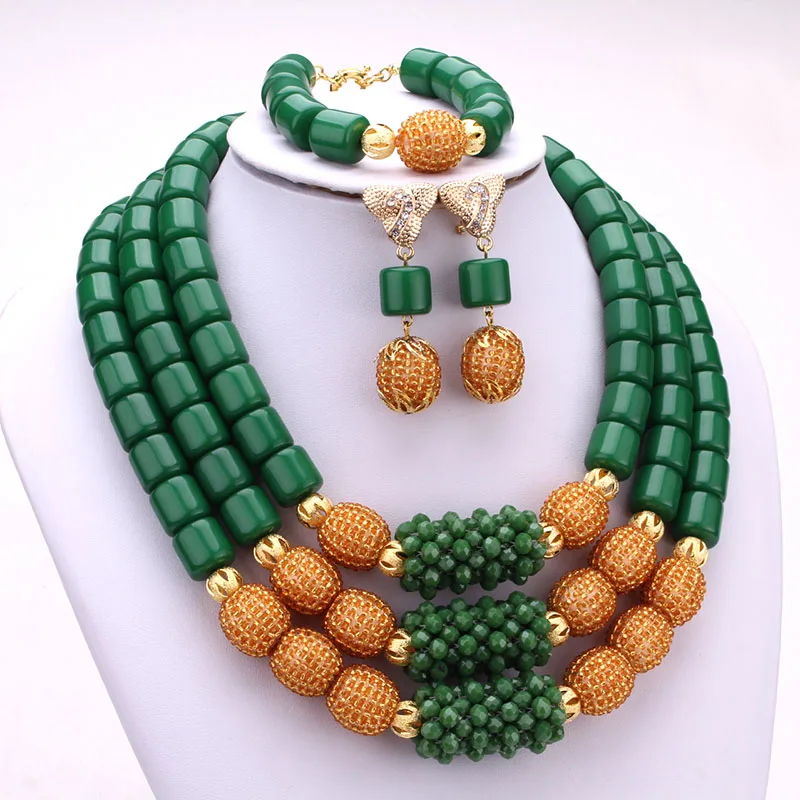 Dudo Store African Jewelry Set New Designs 3 Layers Artificial Coral Beads Jewellery Set 2019 With Gold Beaded Balls 3 Pieces - Image 3