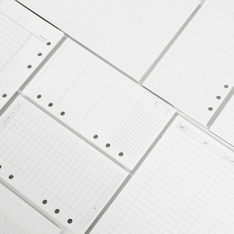 Archivador con agujeros A5 A6, recambio de páginas interiores, cuadrículas, puntos, diario, semanal, libro planificador de papel interior, 6 unidades