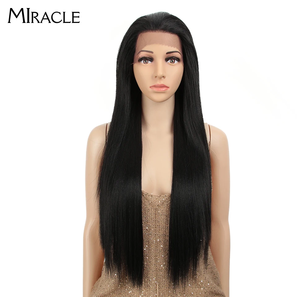

MIRACLE Black Ombre Color Long Straight Hair Lace Front Wig 13*4 Heat Resistant Synthetic Lace Front Wig For Black Women