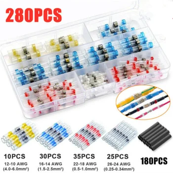 

280Pcs Waterproof Heat Shrink Wire Connectors Solder Sleeves Fast Butt Terminals Electrical Cable Soldering Terminal Set