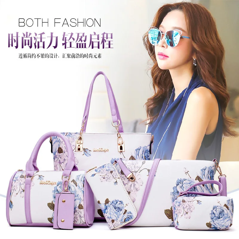 

Foreign Trade Wholesale Luxury Color 2019 New Style Fashion Handbag Six Pieces Set Printed Shoulder Different Size Bags