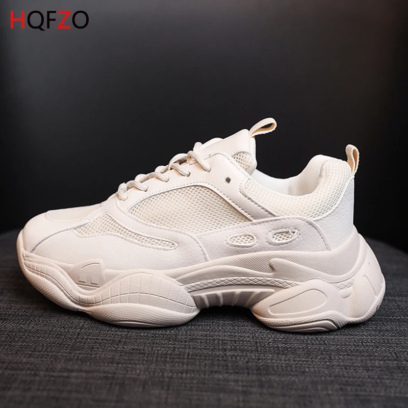 HQFZO Women Comfortable Sneaker Cushioning Chunky Running Shoes Tenis Feminino Fashion Lace-Up White Sport Shoes Women