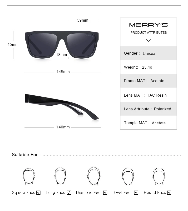 MERRYS Дизайнерские мужские поляризованные солнцезащитные очки, мужские солнцезащитные очки Spuare для вождения, Классические солнцезащитные очки для мужчин UV400 S3013