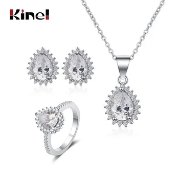 

Kinel Silver 925 Earrings Rings Necklace Bridal Wedding Party Gift Fine Jewelry Sets Women's Jewelry With Free Shipping