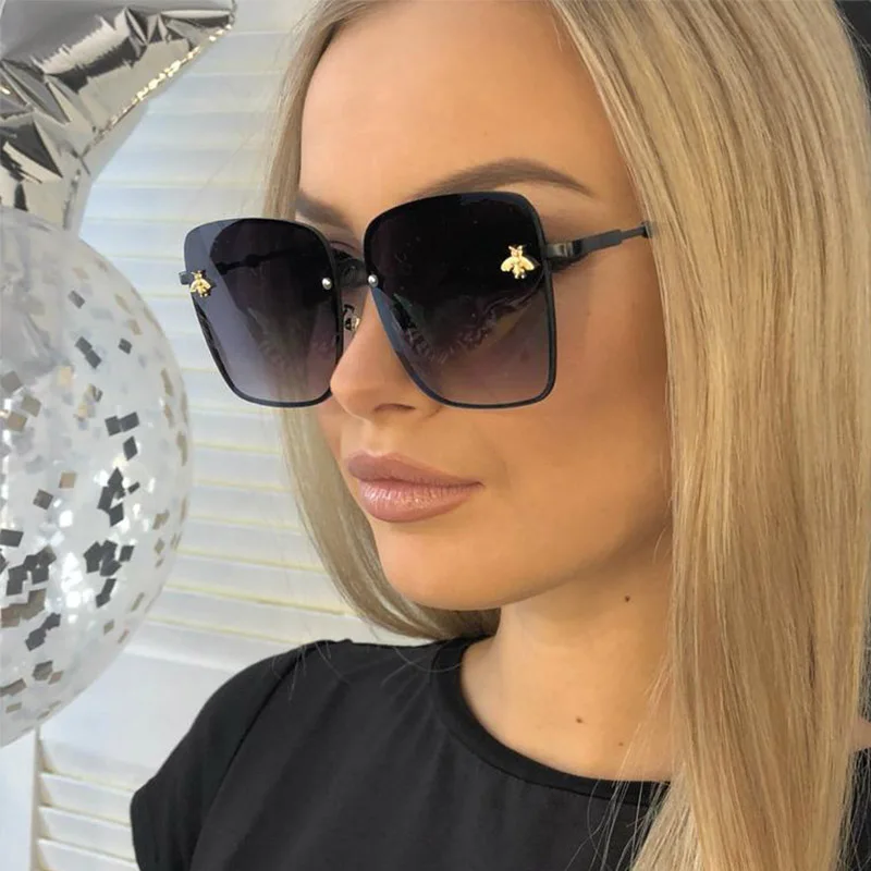 

Vintage Gradient Rimless Square Women Retro Ladies Sunglasses classic Clear lens Blue Pink Metal Fashion Mirror Female Glasses