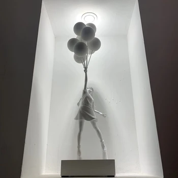 

Luxurious Balloon Girl Statues Banksys Flying Balloons Girl Art Sculpture Resin Craft Home Decoration Christmas Gift 57cm