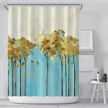 

2020 New Oil Painting Tree Bathroom Curtain Digital Printing Polyester Waterproof Shower Curtain