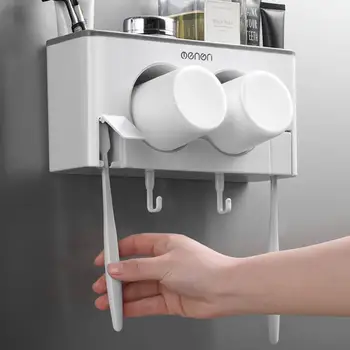 

Suction Wall Toothbrush Holder Multifunctional Creative Couple Wash Storage Box Bathroom Toothbrush Cup Suction Free Punch Rack