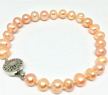 

HOT Natural 8-9mm Pink freshwater cultured Pearl Bracelet 7.5 Inch