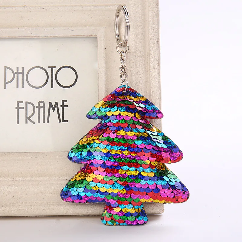 

Cute Christmas Tree Keychain Glitter Pompom Sequins Key Ring Gifts for Women Llaveros Mujer Charms Car Bag Accessories Key Chain