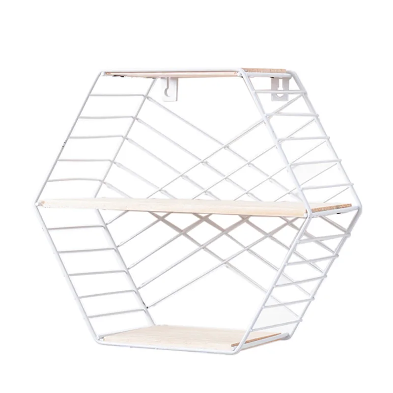 

2-layer Wall Shelf Wall Mounted Hexagon Display Rack Creative Holder Home Decor