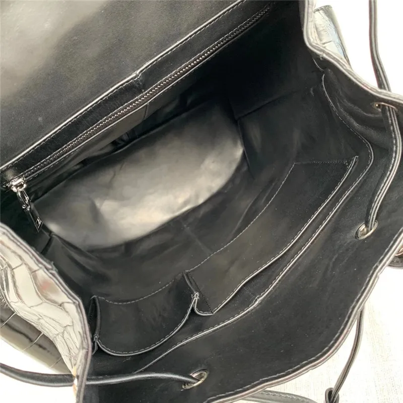 Authentic Crocodile Belly Skin Drawstring Closure Men's Travel Backpack Genuine Alligator Leather Male Large Top-handle Bag Pack 6