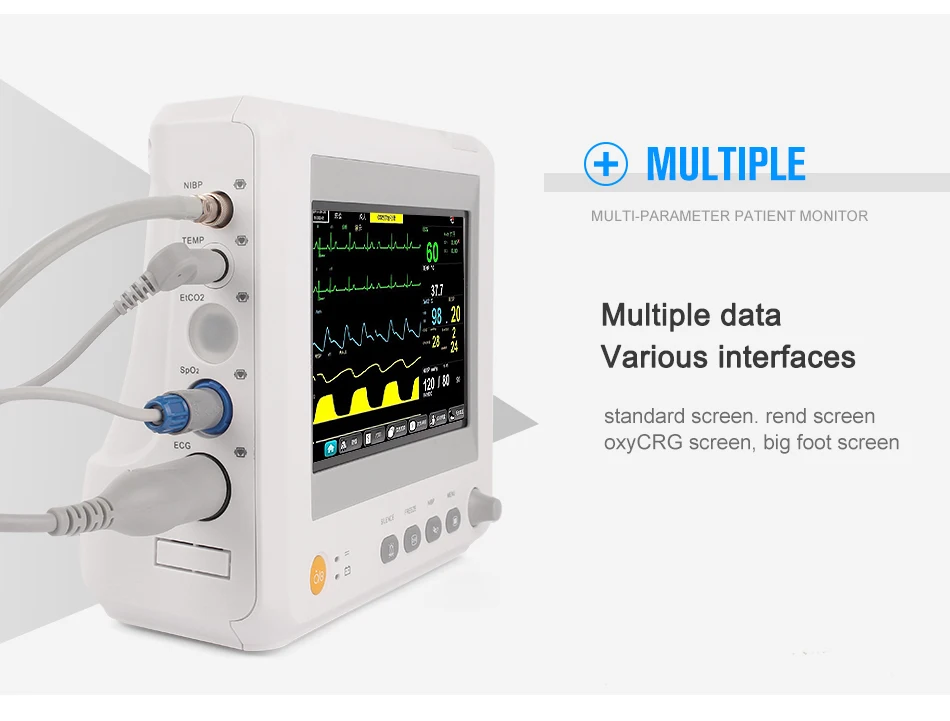 Медицинское оборудование 7 дюймов 6 параметров монитор пациента NIBP, Spo2, PR, ECG, RESP, TEMP мульти-параметры монитор пациента
