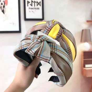 

headdress Pu plaid fabric leather splicing Headband Hairbands Hair Holder Turban Fashion Candy Color Hair Hoop Hair Accessories
