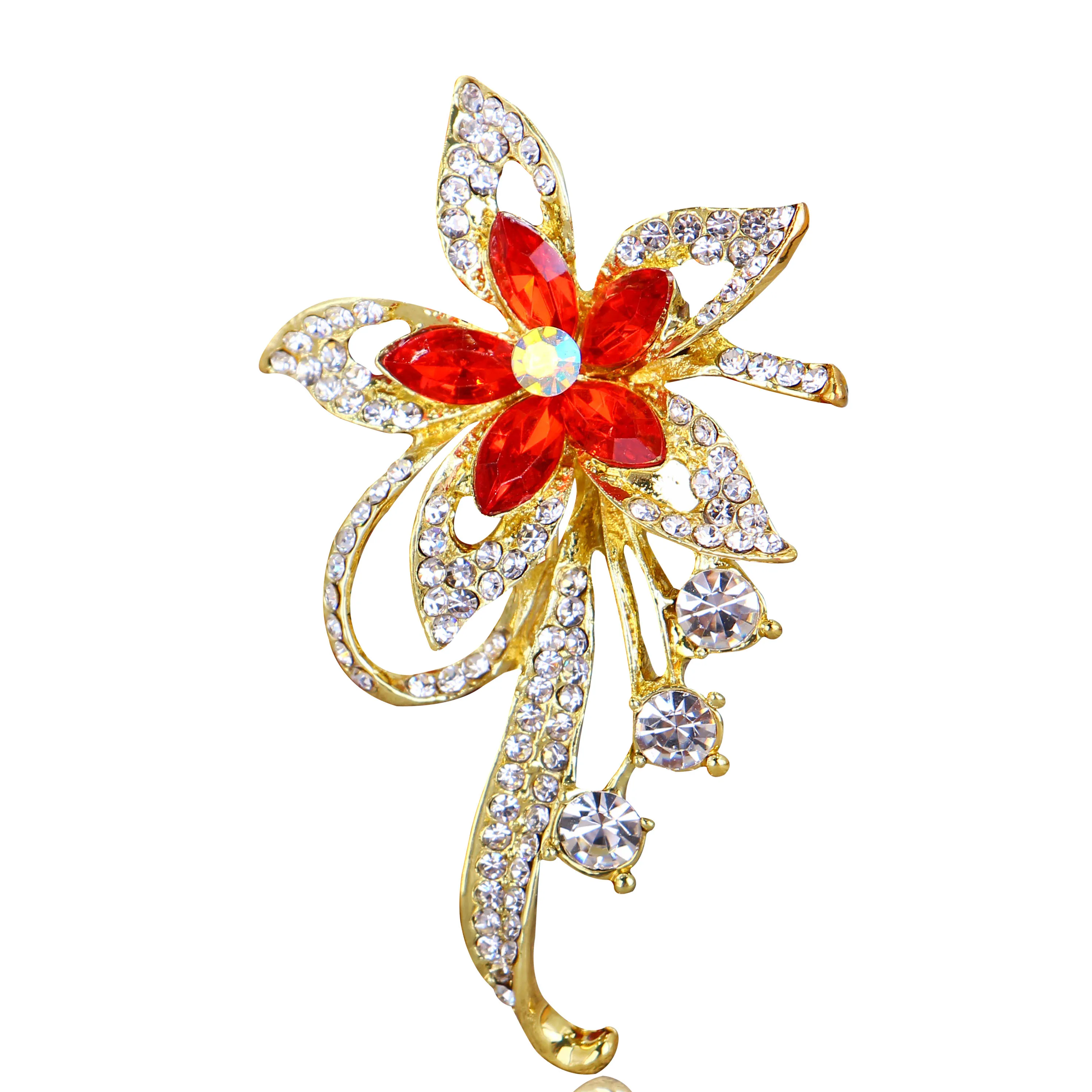 

DISHRANKorean Gift Rhinestone Brooch Set Diamond Female High-end Chest Red Flower Pin Elegant Luxury Wedding Jewelry