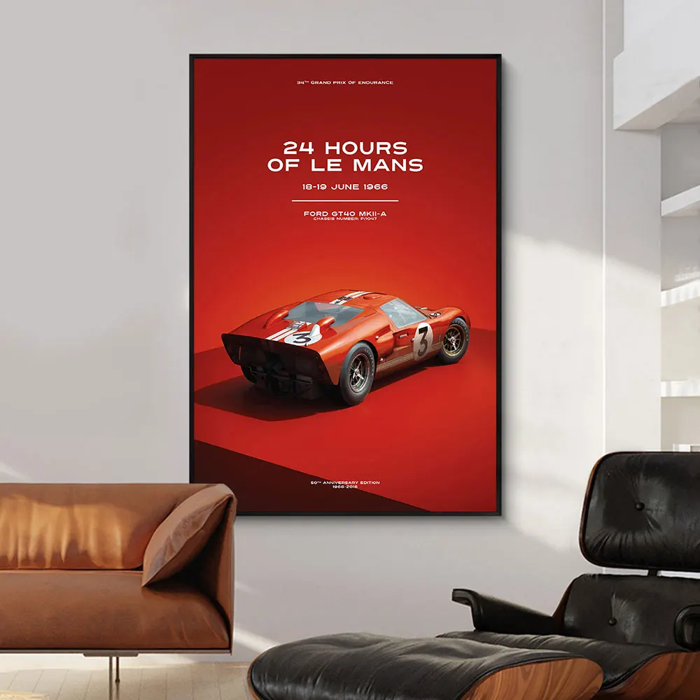 24 Hours Of Le Mans FORD GT40 MKII-A Racing Car Poster Print Canvas Painting Home Decor Wall Art Picture For Living Room