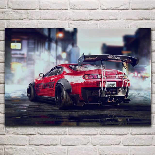 Nissan Skyline, Japanese, Sports car, Yellow and red, drifting, need for  speed Poster