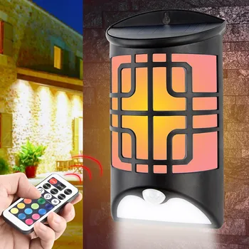 

Bzoosio Solar RGB Wall Lamp Body Sensor Light Waterproof Remote Control Colorful simulation flame outdoor villa doorbell light F