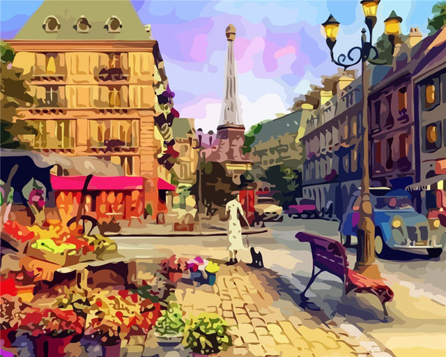 Diy Paint By Numbers For Adults City Tower Street Hand Paind Kit Canvas Oil Painting Landscape Living Room Decoration