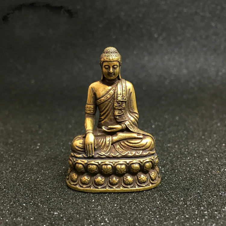 

Greco-Buddhist travel Carry-on efficacious Mascot Bless safe good luck Mantra Sakyamuni Amitabha brass Pocket Buddha statue